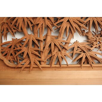 侊陽銘 深彫松竹梅 木彫欄間 2枚1組　R0215Y 