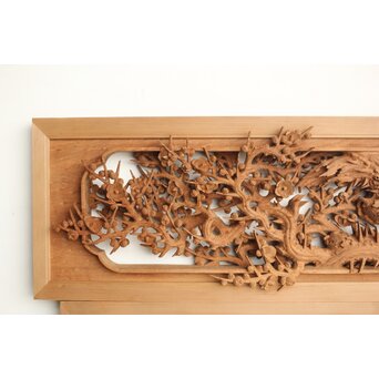 侊陽銘 深彫松竹梅 木彫欄間 2枚1組　R0215Y 