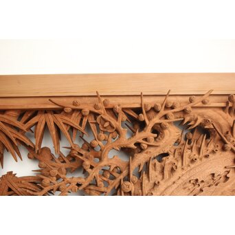 侊陽銘 深彫松竹梅 木彫欄間 2枚1組　R0215Y 