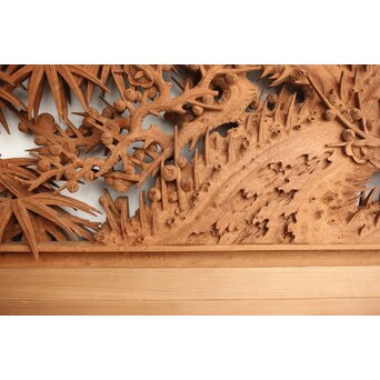 侊陽銘 深彫松竹梅 木彫欄間 2枚1組　R0215Y 