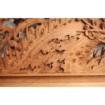 侊陽銘 深彫松竹梅 木彫欄間 2枚1組　R0215Y 