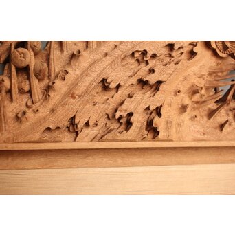 侊陽銘 深彫松竹梅 木彫欄間 2枚1組　R0215Y 