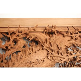 侊陽銘 深彫松竹梅 木彫欄間 2枚1組　R0215Y 