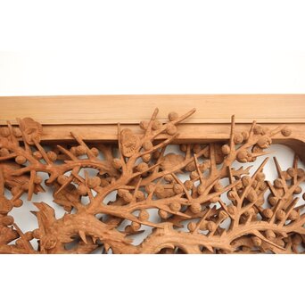 侊陽銘 深彫松竹梅 木彫欄間 2枚1組　R0215Y 