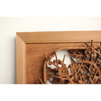 侊陽銘 深彫松竹梅 木彫欄間 2枚1組　R0215Y 