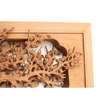 侊陽銘 深彫松竹梅 木彫欄間 2枚1組　R0215Y 