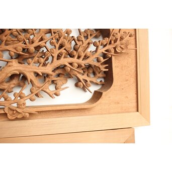 侊陽銘 深彫松竹梅 木彫欄間 2枚1組　R0215Y 