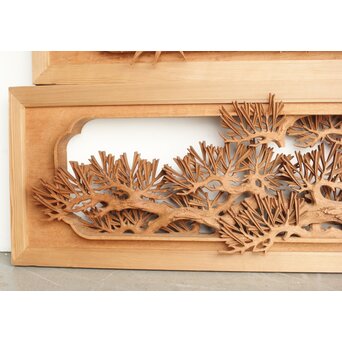 侊陽銘 深彫松竹梅 木彫欄間 2枚1組　R0215Y 