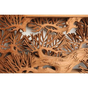 侊陽銘 深彫松竹梅 木彫欄間 2枚1組　R0215Y 