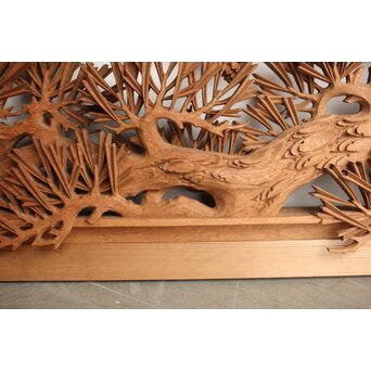 侊陽銘 深彫松竹梅 木彫欄間 2枚1組　R0215Y 