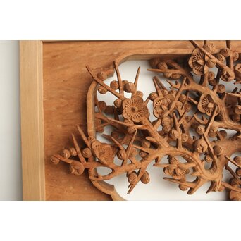 侊陽銘 深彫松竹梅 木彫欄間 2枚1組　R0215Y 