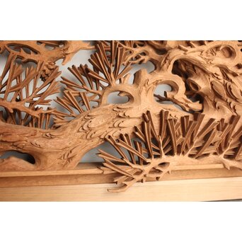 侊陽銘 深彫松竹梅 木彫欄間 2枚1組　R0215Y 