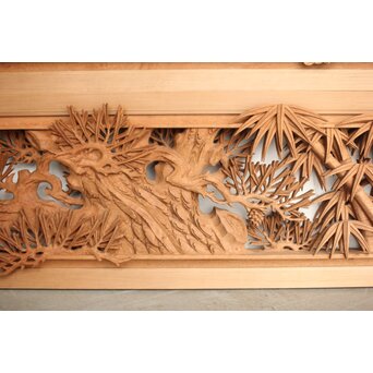 侊陽銘 深彫松竹梅 木彫欄間 2枚1組　R0215Y 