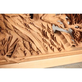 侊陽銘 深彫松竹梅 木彫欄間 2枚1組　R0215Y 