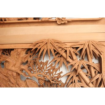 侊陽銘 深彫松竹梅 木彫欄間 2枚1組　R0215Y 