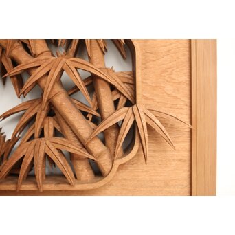 侊陽銘 深彫松竹梅 木彫欄間 2枚1組　R0215Y 