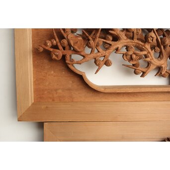 侊陽銘 深彫松竹梅 木彫欄間 2枚1組　R0215Y 