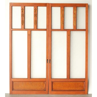 アンバーダイア色ガラス レトロ建具 2枚1組　GD0112Y