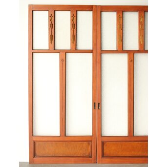 アンバーダイア色ガラス レトロ建具 2枚1組　GD0112Y 