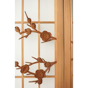 梅に鶯 ガラス書院戸 2枚1組　R0222 