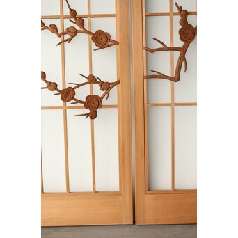 梅に鶯 ガラス書院戸 2枚1組　R0222 