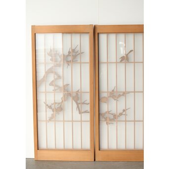 梅に鶯 ガラス書院戸 2枚1組　R0222 