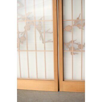 梅に鶯 ガラス書院戸 2枚1組　R0222 