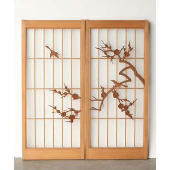 梅に鶯 ガラス書院戸 2枚1組　R0222