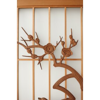 梅に鶯 ガラス書院戸 2枚1組　R0222 