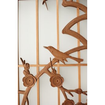 梅に鶯 ガラス書院戸 2枚1組　R0222 