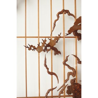 鶴亀木彫 大型ガラス書院 2枚1組　R0225 