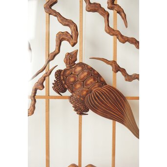 鶴亀木彫 大型ガラス書院 2枚1組　R0225 