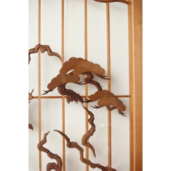 鶴亀木彫 大型ガラス書院 2枚1組　R0225 