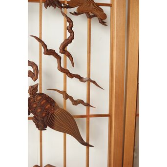 鶴亀木彫 大型ガラス書院 2枚1組　R0225 