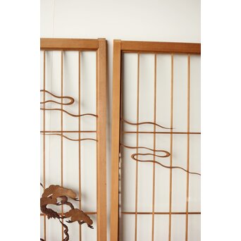 鶴亀木彫 大型ガラス書院 2枚1組　R0225 