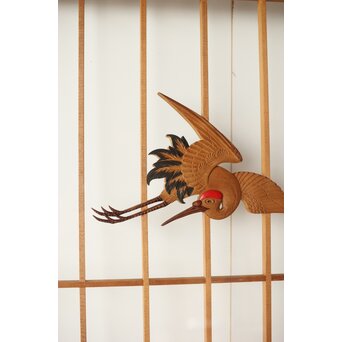 鶴亀木彫 大型ガラス書院 2枚1組　R0225 