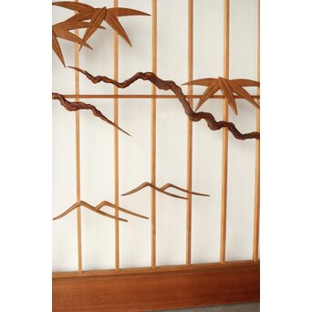 鶴亀木彫 大型ガラス書院 2枚1組　R0225 