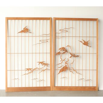 鶴亀木彫 大型ガラス書院 2枚1組　R0225 