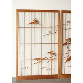 鶴亀木彫 大型ガラス書院 2枚1組　R0225 