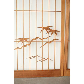 鶴亀木彫 大型ガラス書院 2枚1組　R0225 