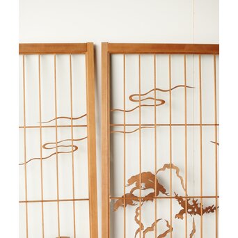 鶴亀木彫 大型ガラス書院 2枚1組　R0225 