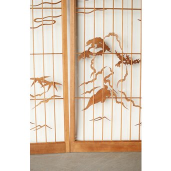 鶴亀木彫 大型ガラス書院 2枚1組　R0225 