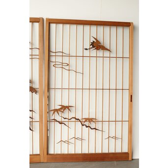 鶴亀木彫 大型ガラス書院 2枚1組　R0225 