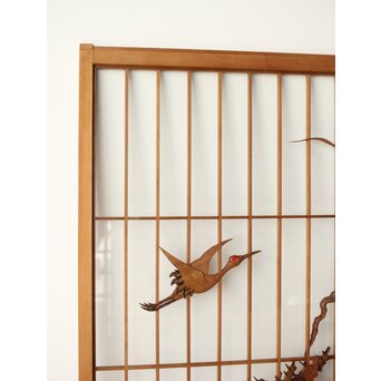 鶴亀木彫 大型ガラス書院 2枚1組　R0225 