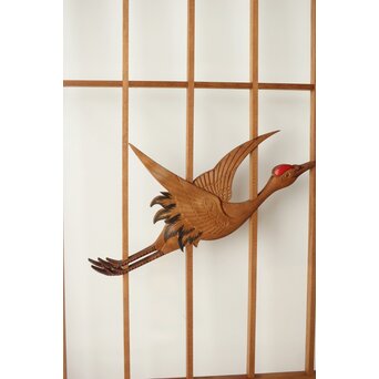 鶴亀木彫 大型ガラス書院 2枚1組　R0225 