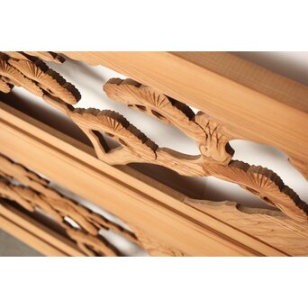 鶴亀木彫欄間 2枚1組　R0228 