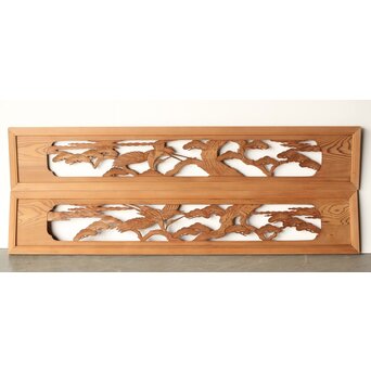 鶴亀木彫欄間 2枚1組　R0228 