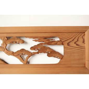 鶴亀木彫欄間 2枚1組　R0228 