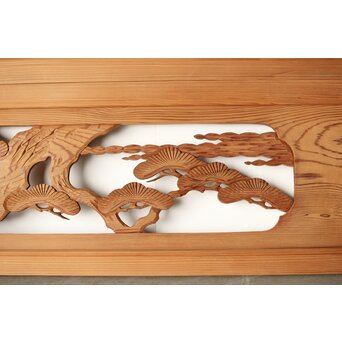 鶴亀木彫欄間 2枚1組　R0228 