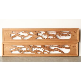 鶴亀木彫欄間 2枚1組　R0228